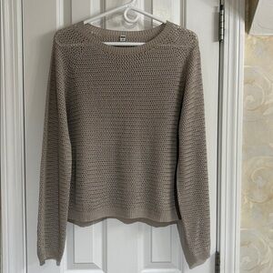 Uniqlo Delicate Open-knit  Taupe Scoop-neck Long Sleeve Sweater